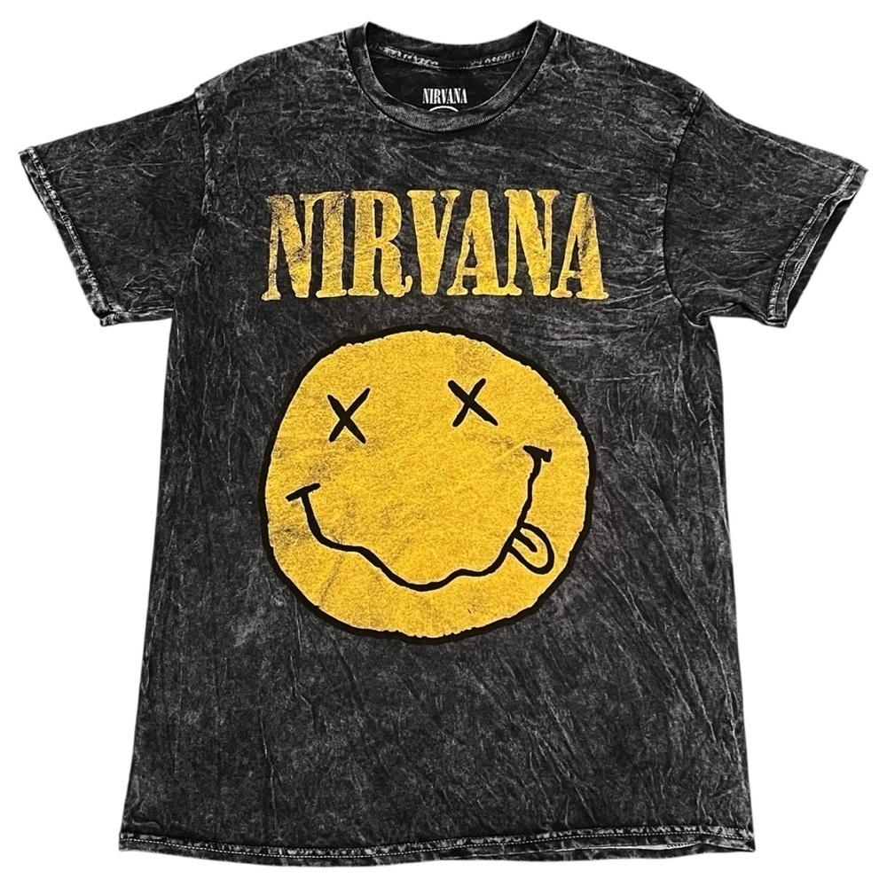 Nirvana Smiley Face Acid Wash Shirt M Retro Rock Streetwear 90s Grunge Licensed